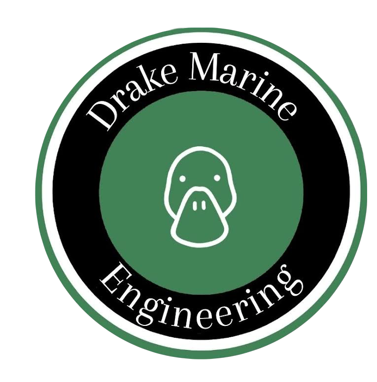 Drake Marine Engineering Logo - a cartoon outline of the front view of a duck's face.